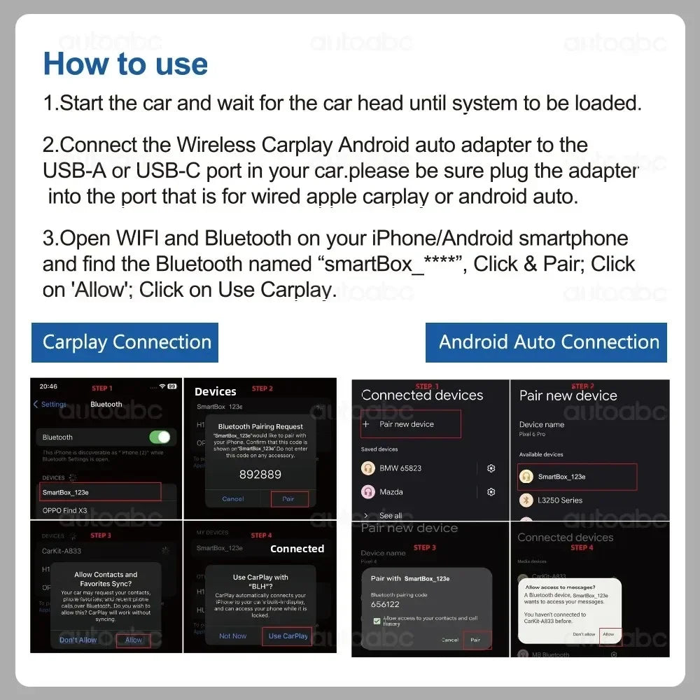 AUTOABC 2025 New 2 in 1 Wireless CarPlay Adapter Plug & Plug Auto Connect No Delay Convert