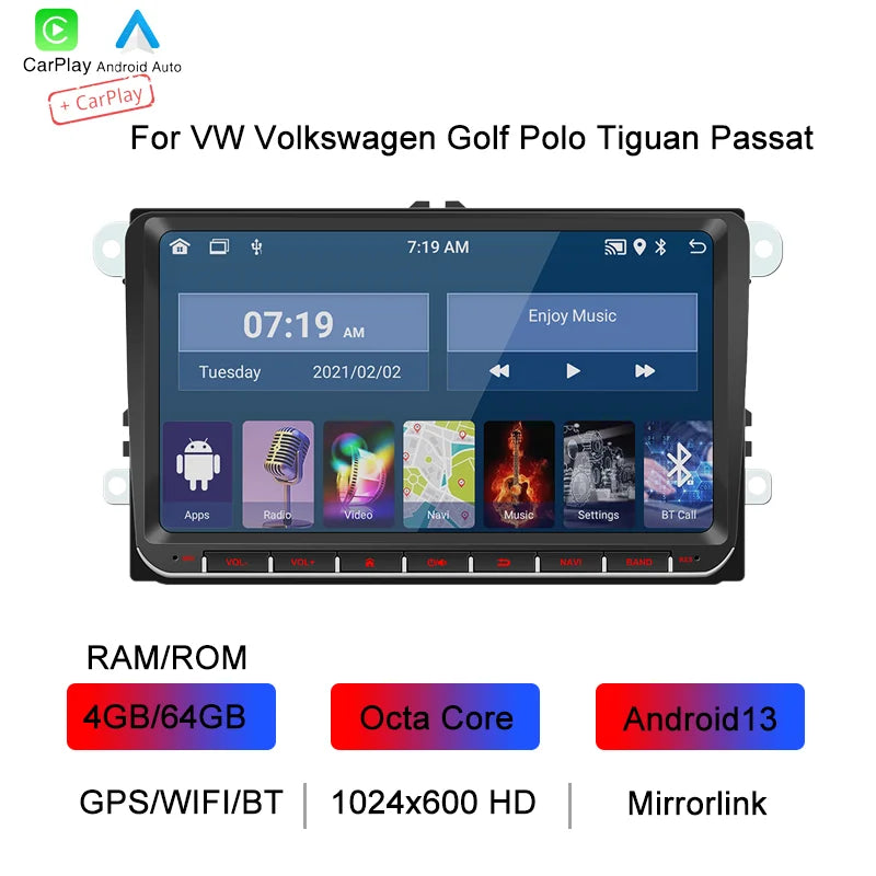 BQCC 9093 9" Car Player For VW Volkswagen Golf Polo Tiguan Passat Mirrorlink WIFI GPS BT Wireless Carplay Quad/Octa Core IPS RDS