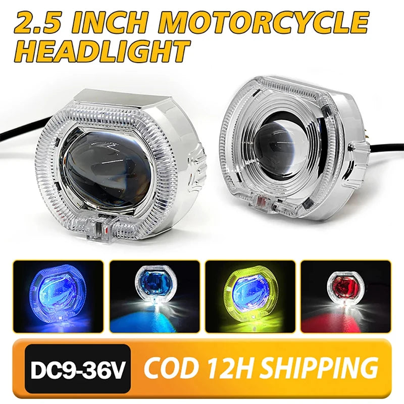 2.5inch Motorcycle Headlight LED Angel Devil Eyes Laser Headlights Projector Lens High/Low