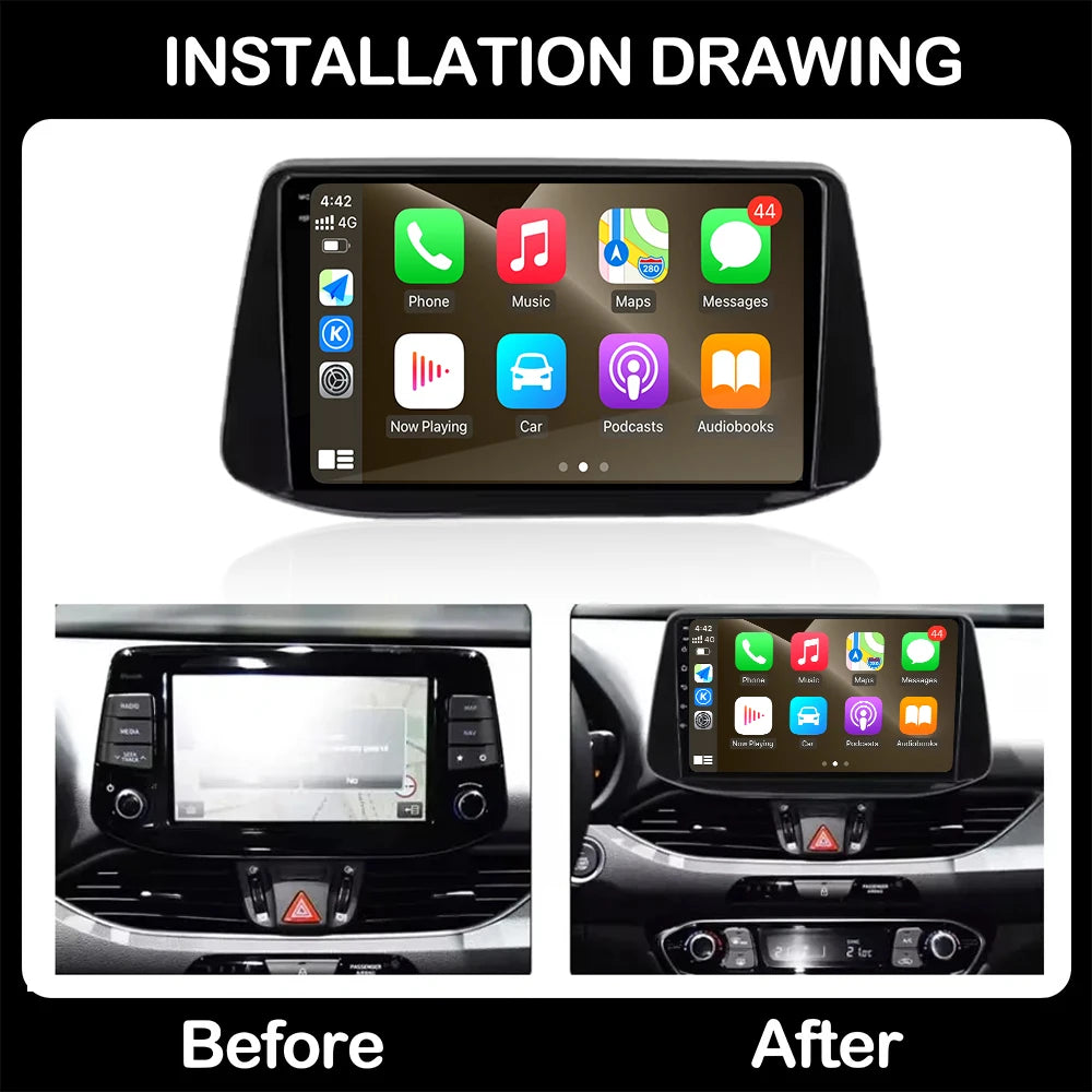 9 inch QLED Screen For Hyundai i30 2017 2018 Android Auto Carplay GPS Navigation Stereo Mu