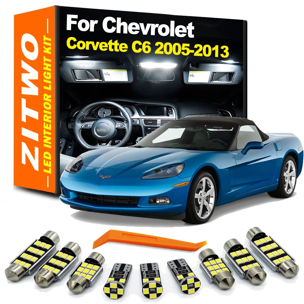 ZITWO 12Pcs For Chevrolet Chevy Corvette C6 2005 2006 2007 2008 2009 2010 2011 2012 2013 LED Interior Light Foot Trunk Bulb Kit