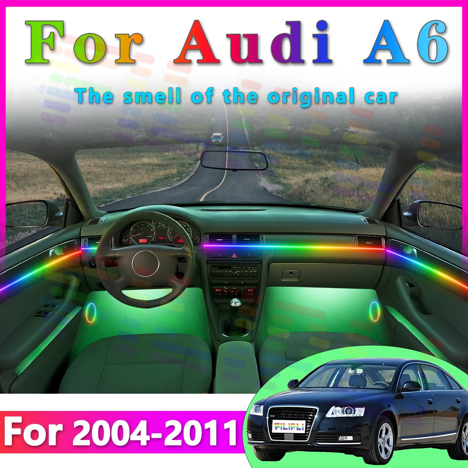 RGB - Ambient Light - for Audi A6 2004-2011 - App Control - Car Interior Lighting | AUTOKITSHOP