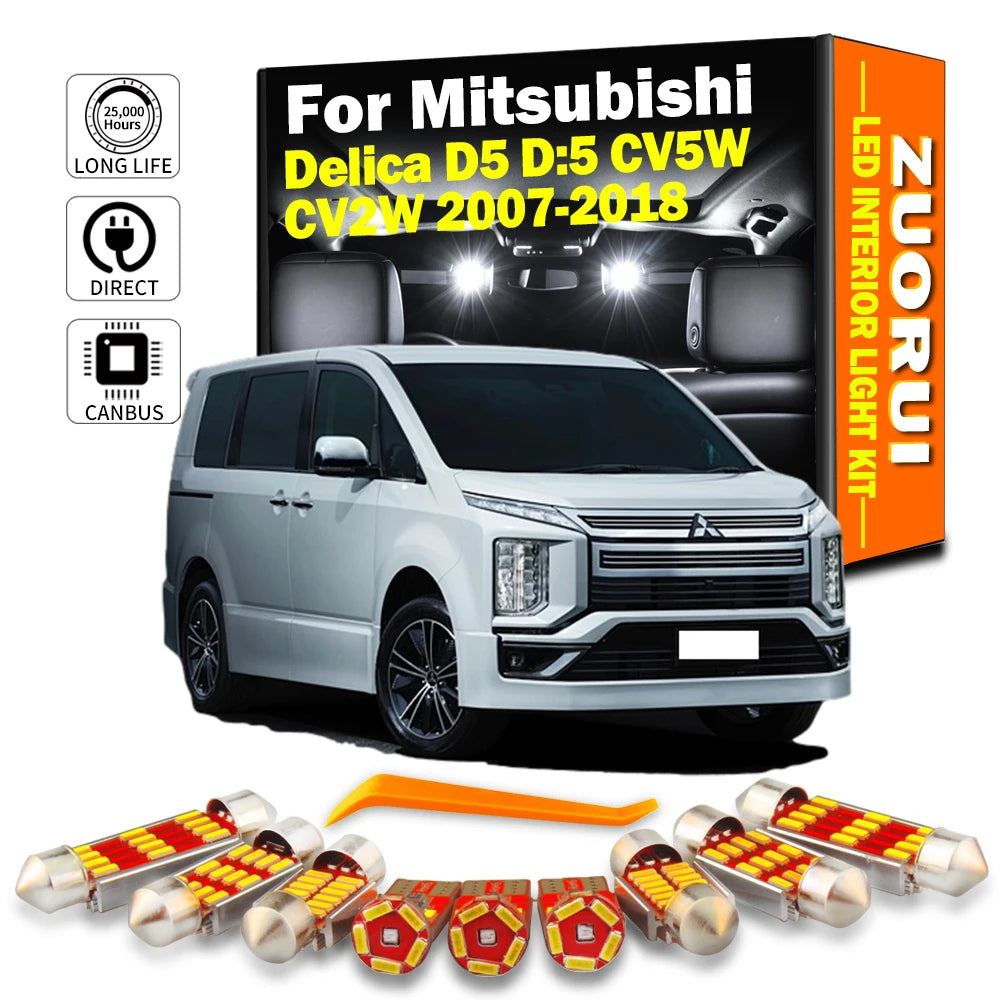 12-Piece LED Interior Light Kit for Mitsubishi Delica D5 D:5 CV5W CV2W 2007-2015 - Canbus Dome Map Door Trunk Bulbs |...