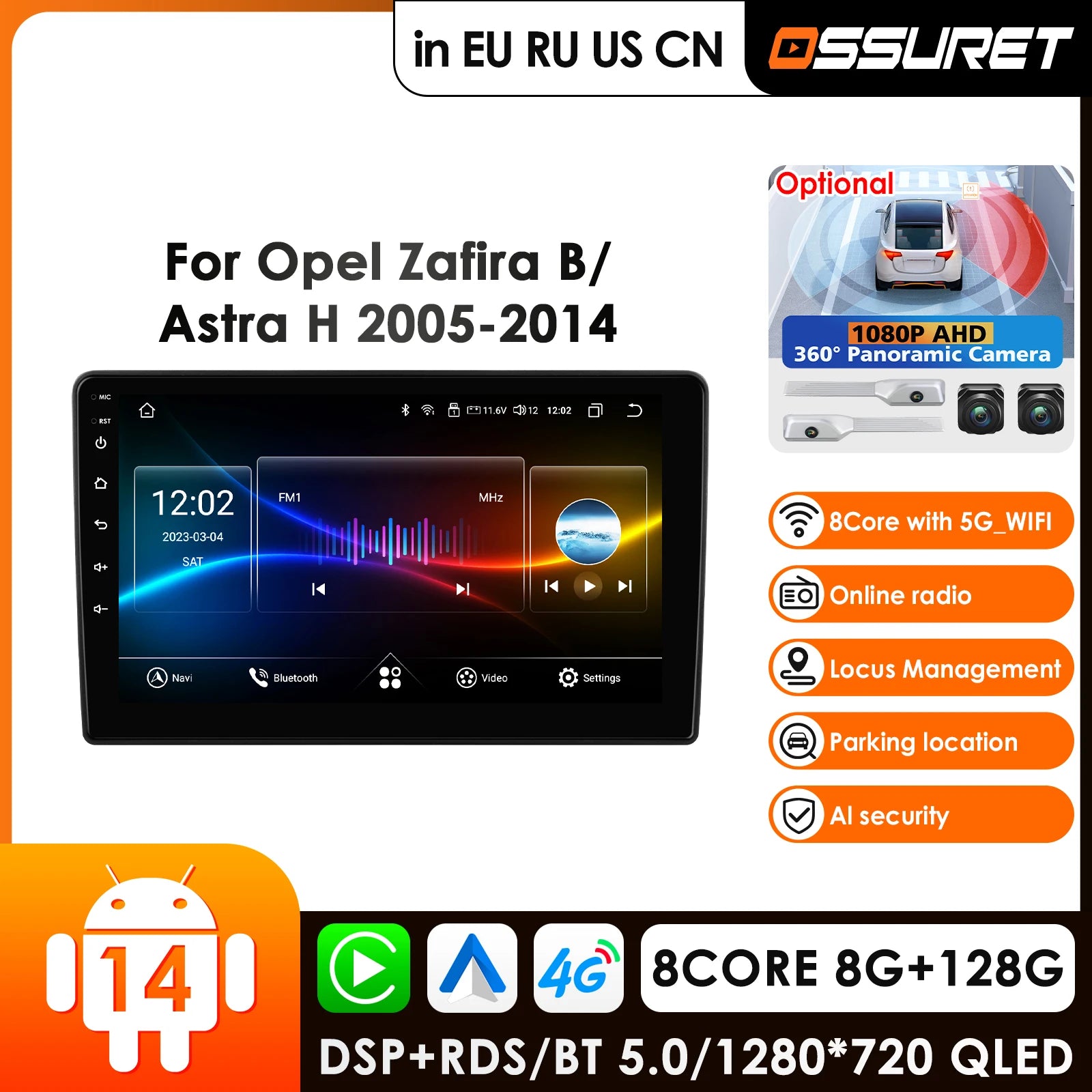 2 DIN Car Radio GPS for Opel Astra H 2004-2014 Zafira B - Multimedia Player CarPlay Android Auto Bluetooth WiFi FM Autor