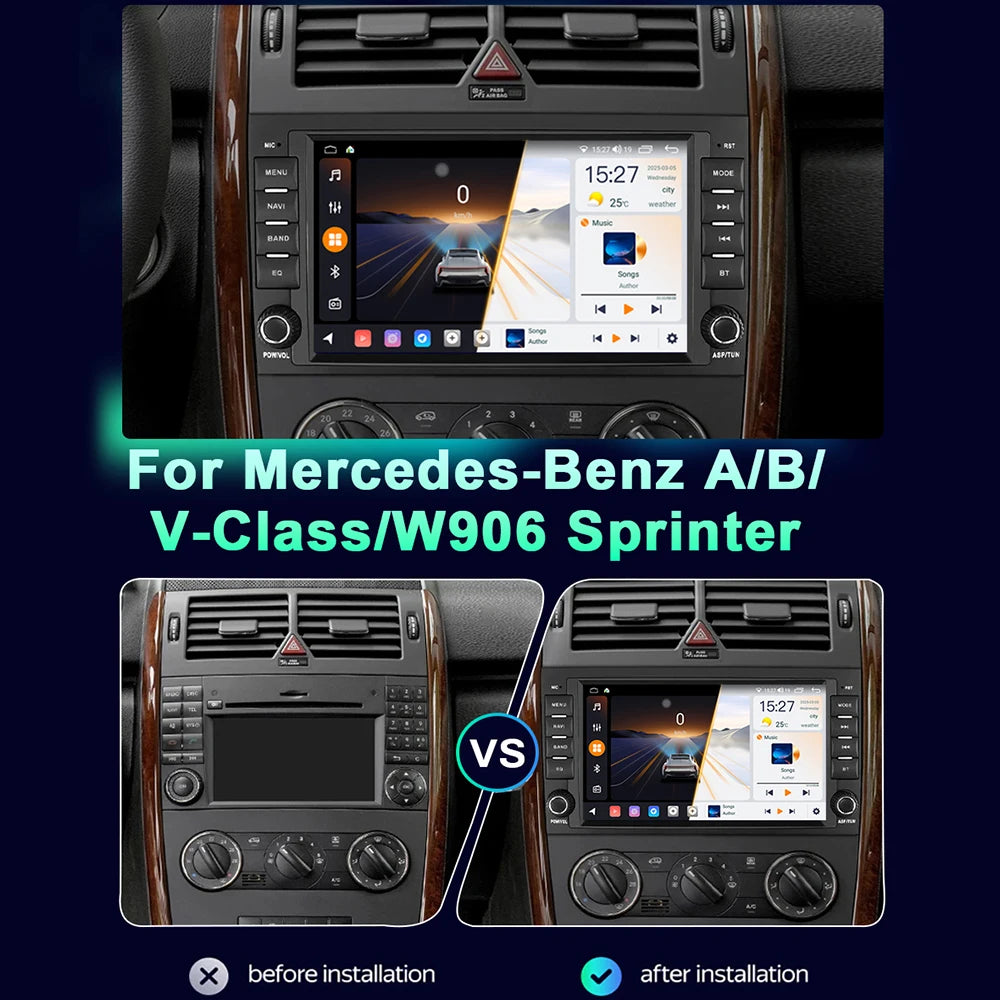 7inch Android 14 Car Radio Stereo Player For Mercedes-Benz A/B/V-Class W906 Sprinter Built