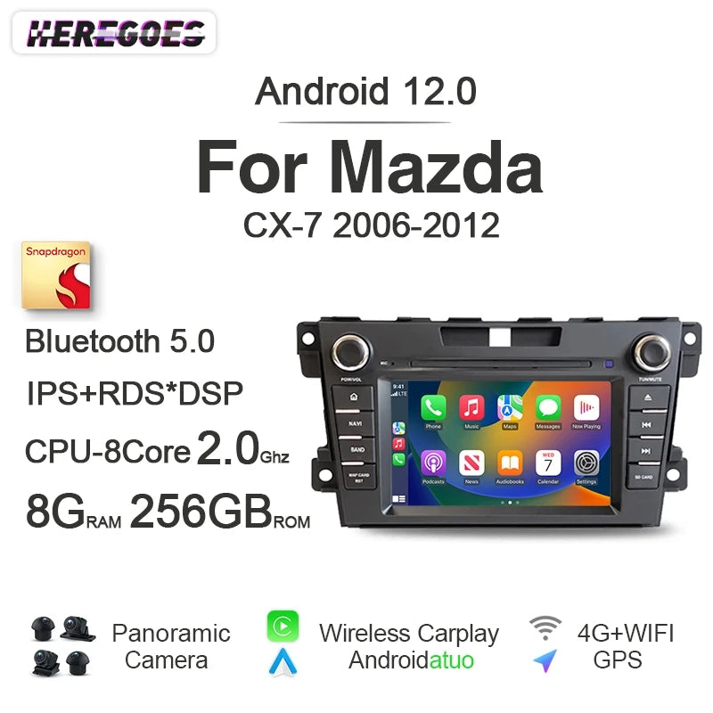 12.3" Car Radio GPS Android 12 Multimedia Video Player Navigation Bluetooth 8+256GB for MAZDA CX-7 CX7 2007-2014 - Carpl