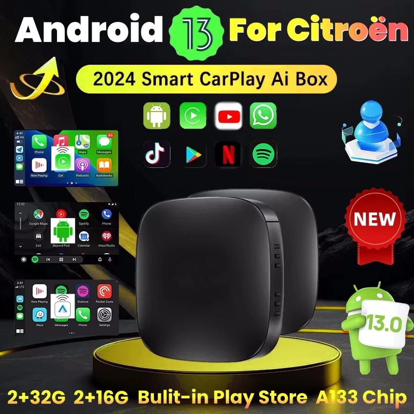 Android 13 Car AI Box Wireless Carplay Adapter Android Auto For Netflix Youtube For Citroe | AUTOKITSHOP