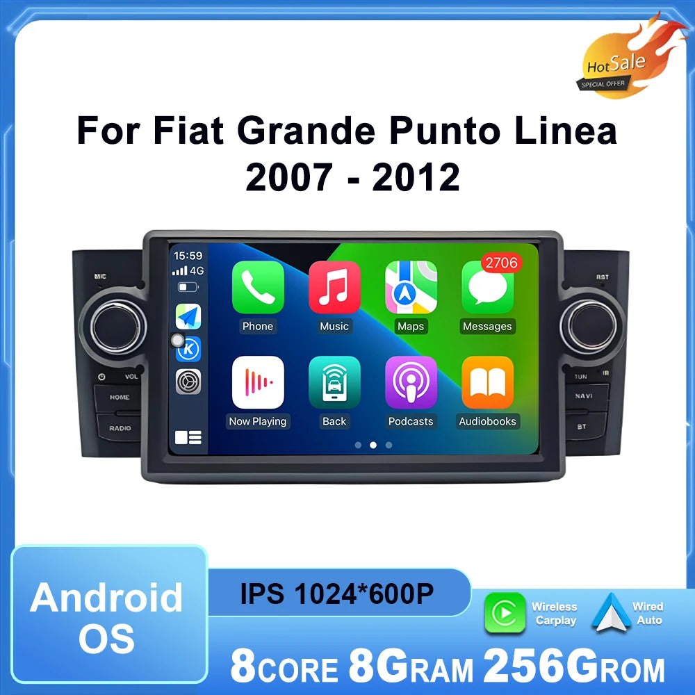 Carplay Android Auto for Fiat Grande Punto Linea 2007-2012 Car Radio Multimedia Player GPS