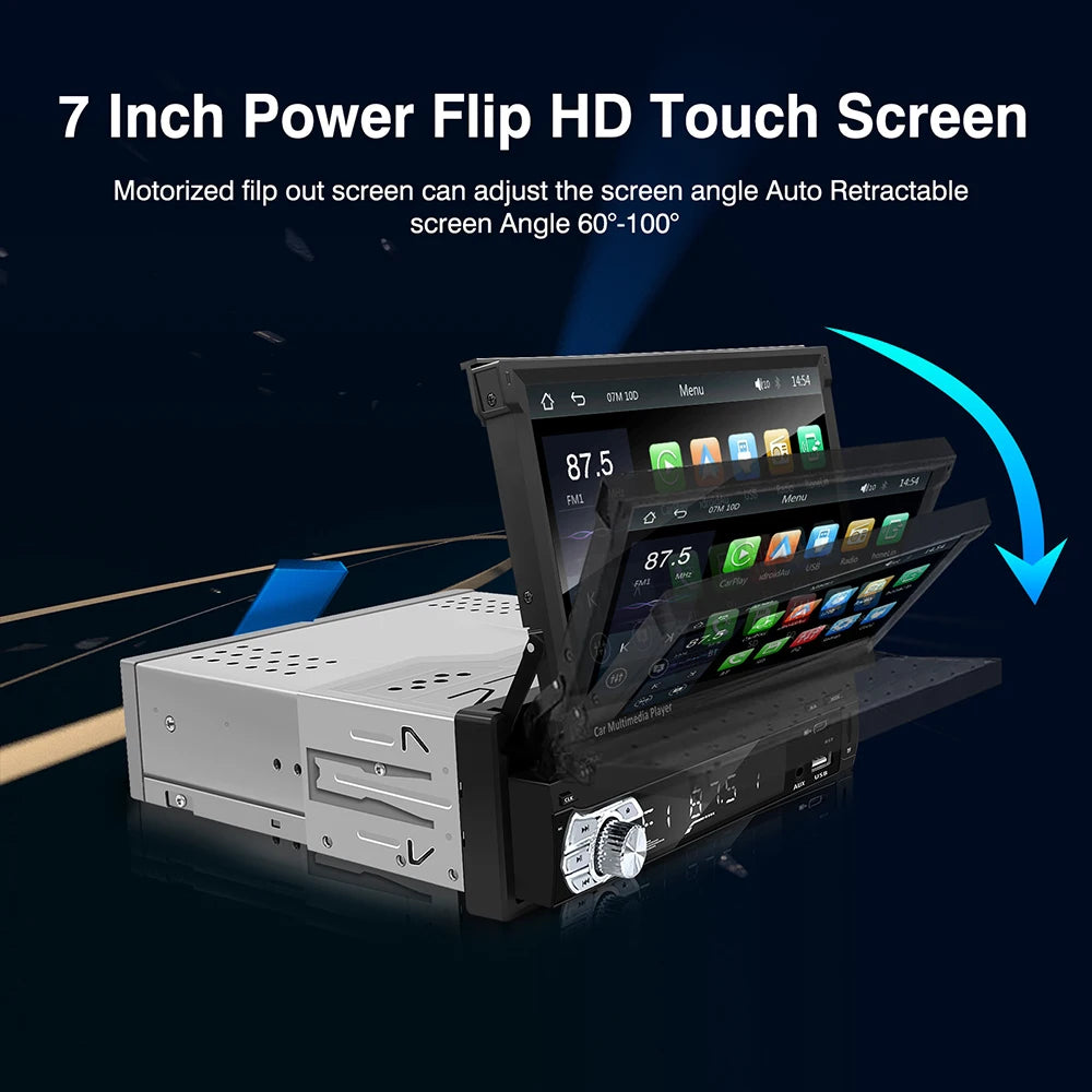 Wireless CarPlay Android Auto Universal 1 Din MP5 Player 7 Inch Manual Automatic Retractab