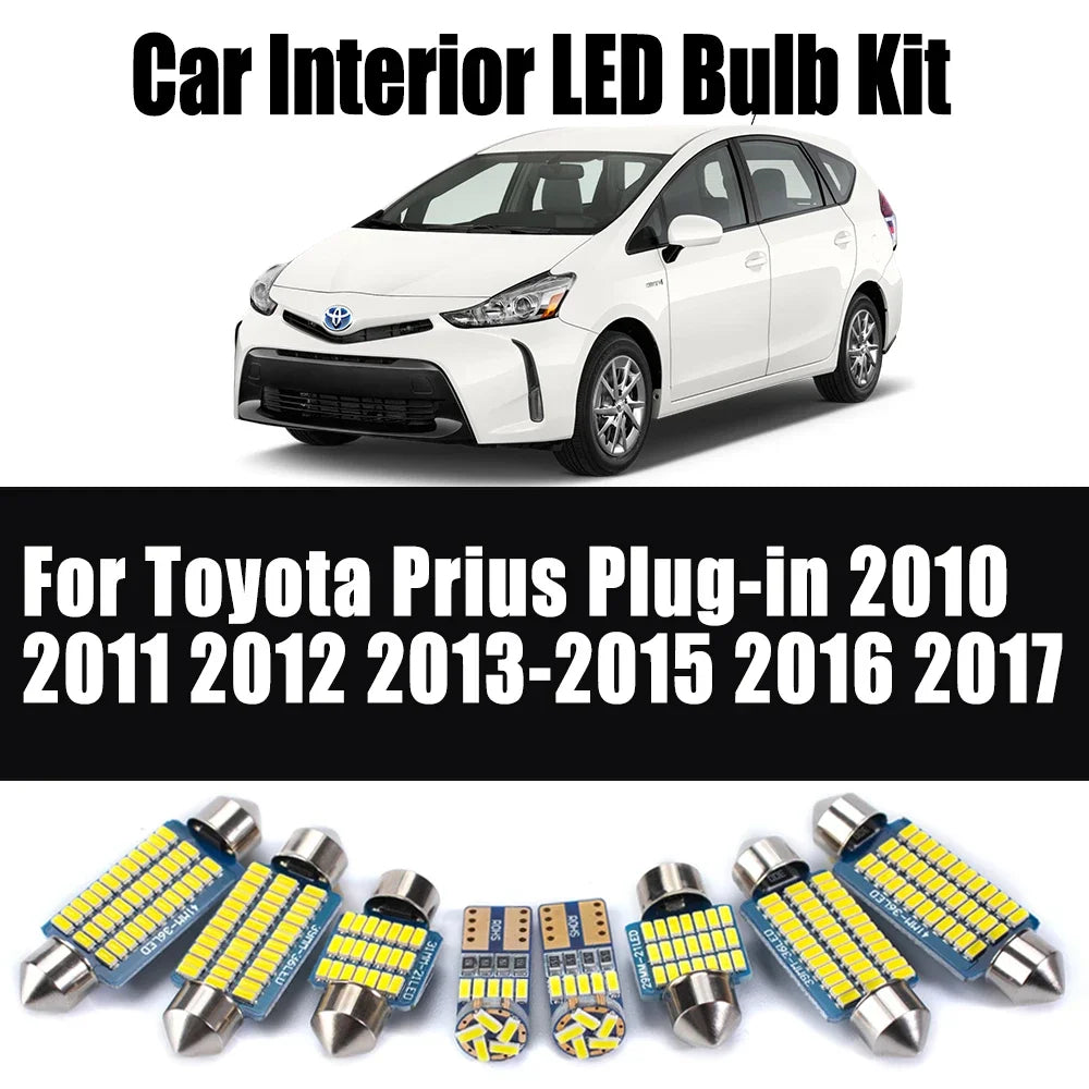 12-Piece LED Interior Light Kit for Toyota Prius Plug-in 2010- 2014 - Canbus Dome Map Door Trunk Bulbs | AUTOKITSHOP