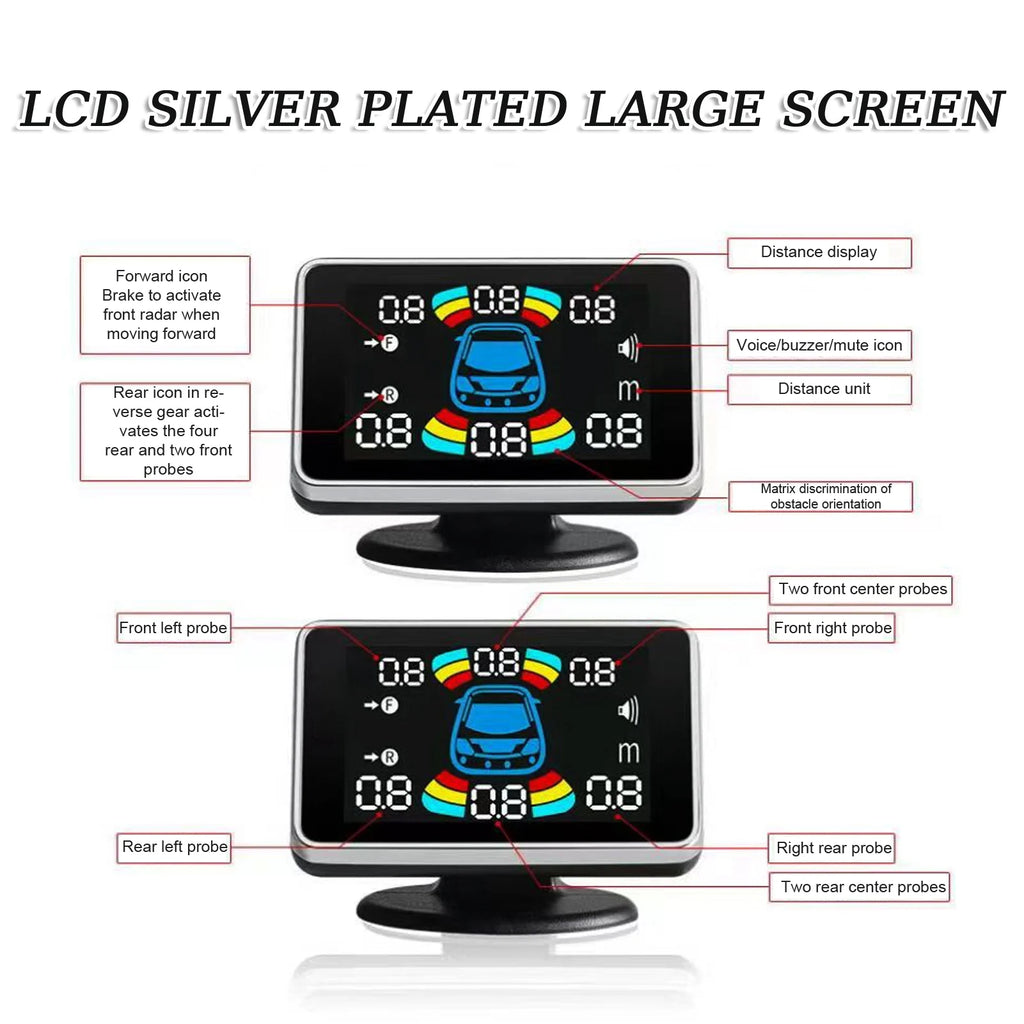Car Parking Sensor Reversing Radars System Front & Rear Support Sound Warning/Buzzer/Mute with 8 - Automotive LED Light