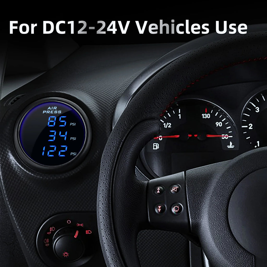 HD 2" 52mm Car Air Pressure Gauge Three Digital Display 220PSI Air Ride Suspension Gauge With 3P - Automotive LED Light