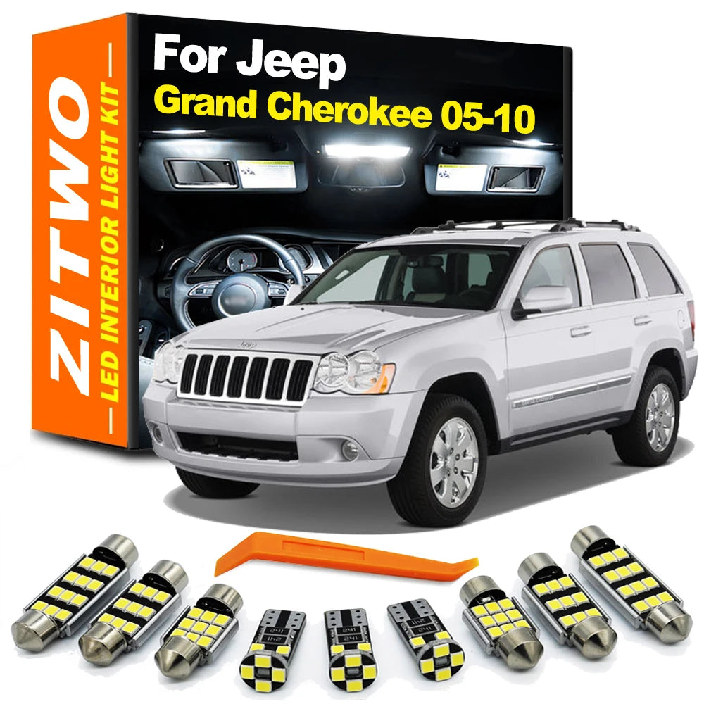ZITWO 13Pcs Canbus LED Interior Light Kit For Jeep Grand Cherokee WK 2005 2006 2007 2008 2009 2010 Sun Visor Foot Trunk Bulb