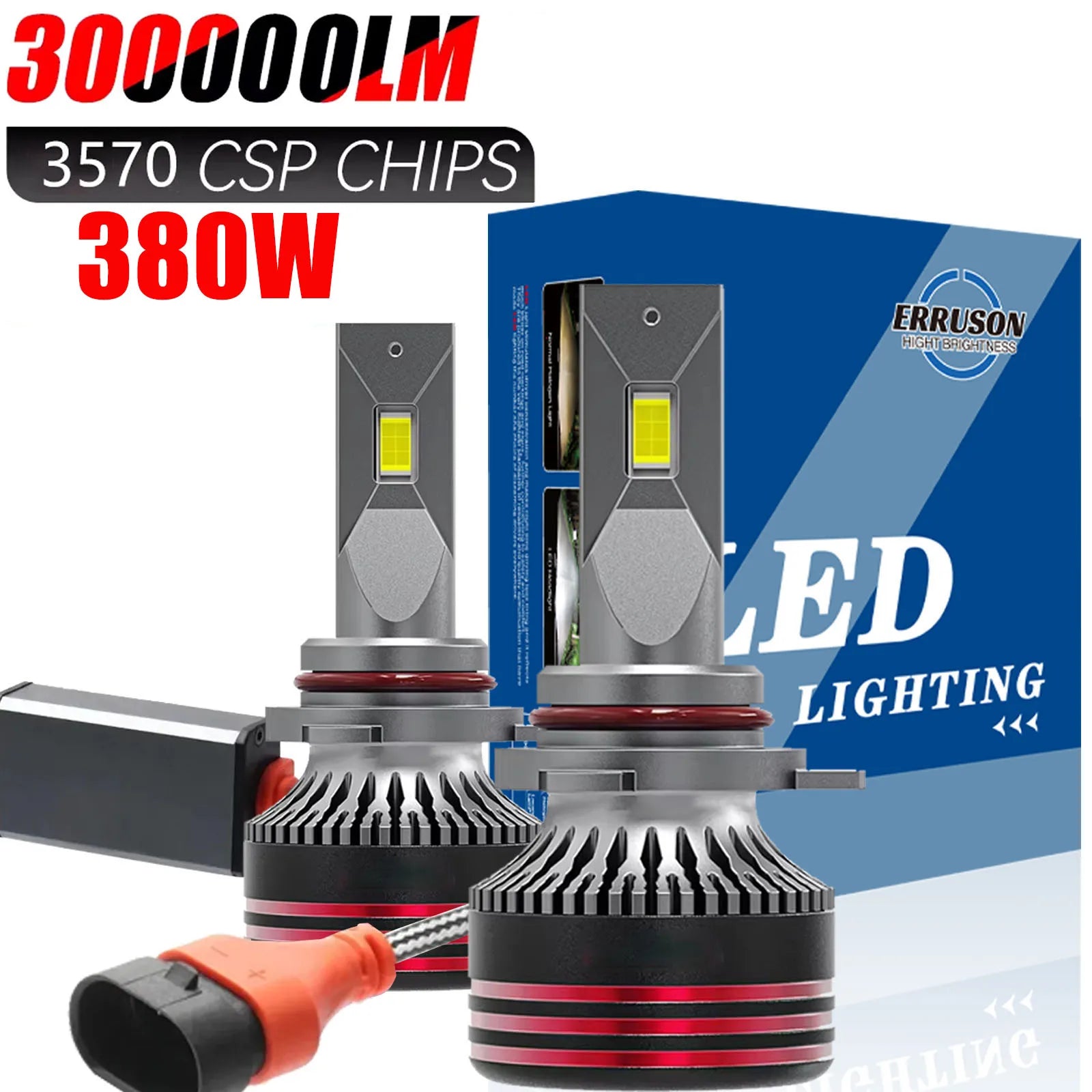 Erruson 380W 300000LM H4 LED H7 H11 Car Headlight Bulb High Power CSP H1 H3 9005 9006 9012 HIR2 Turbo Lamp 6000K Car Light 12V