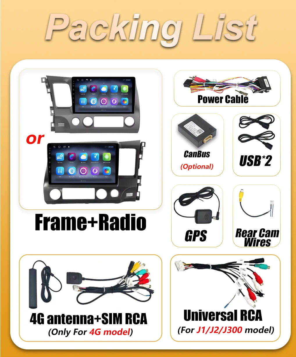 Android 16 Auto Carplay For Honda Civic 8th 8gen 2005 2006 2007 - 2012 Car Radio BT 5G Vid | AUTOKITSHOP