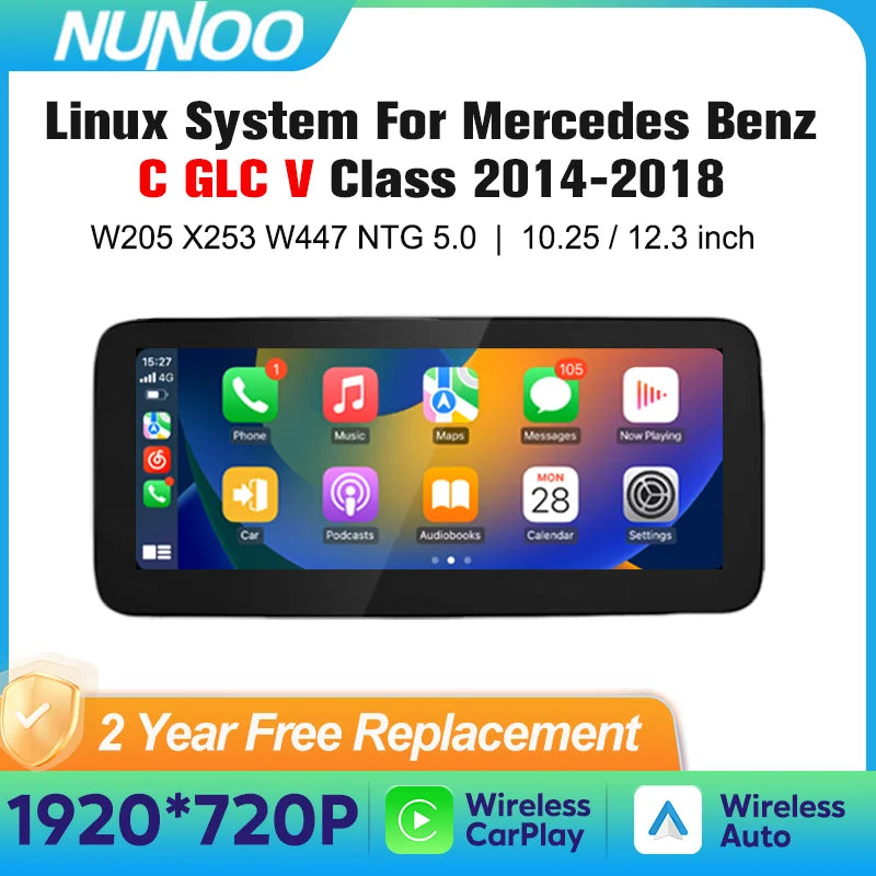 Linux Wireless Carplay Android Auto For Mercedes Benz W205 X253 C Class Car Multimedia Pla