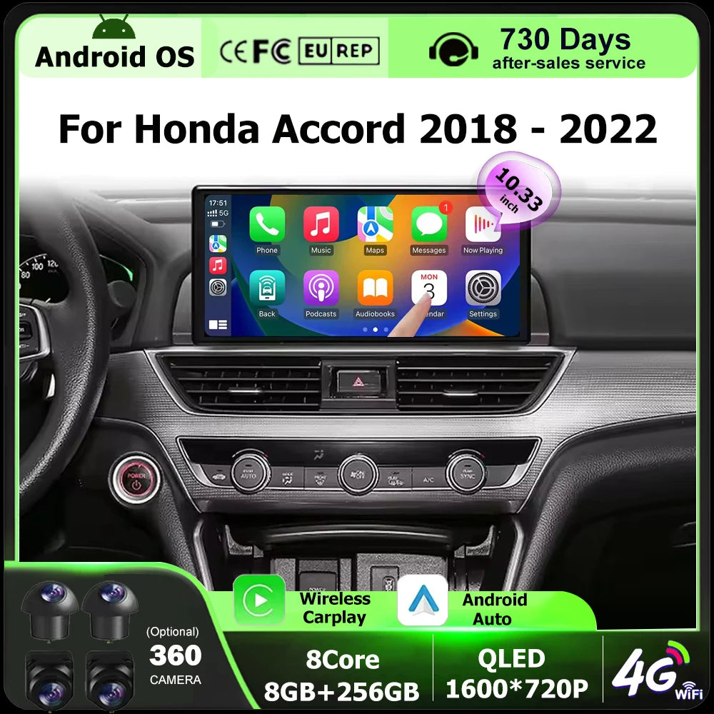 Android 16 Auto Carplay For Honda Accord 2018-2022 Car Radio Multimedia Video Player GPS N