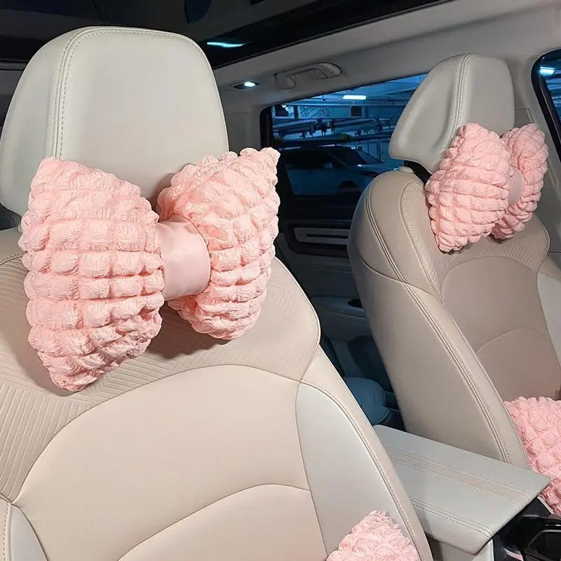 Cartoon Bowknot Neck Pillow Car Headrest Lumbar Support Soft Pink Car Waist Pillow Car Interior  - Automotive LED Light