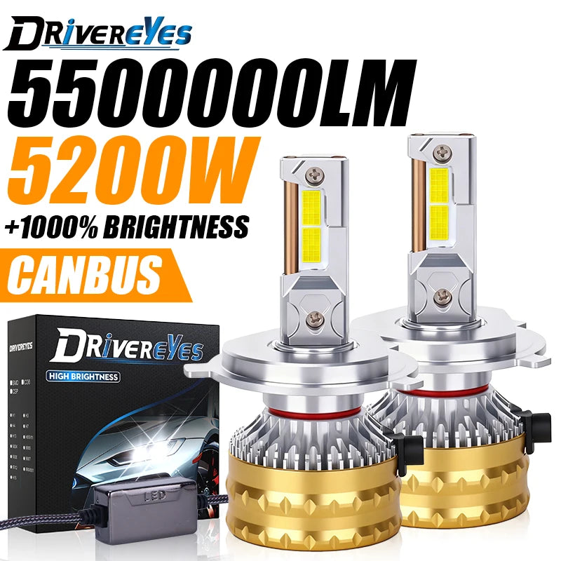 5200W H7 LED Headlight 5500000LM Led Canbus Car Lamps H7 H1 H11 H8 9005 9006 HB3 HB4 9012