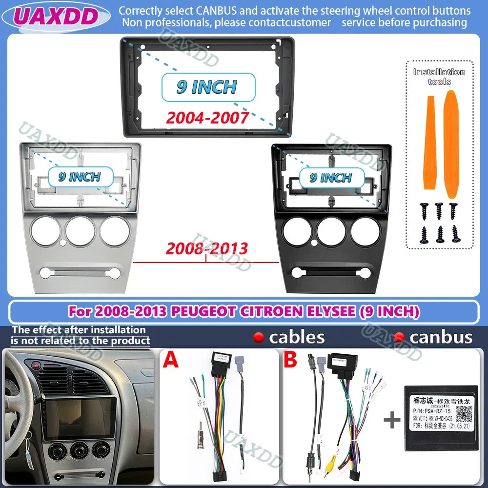 For 2004-2013 PEUGEOT CITROEN ELYSEE 9INCH Car Android frame panel fascia cable video harn