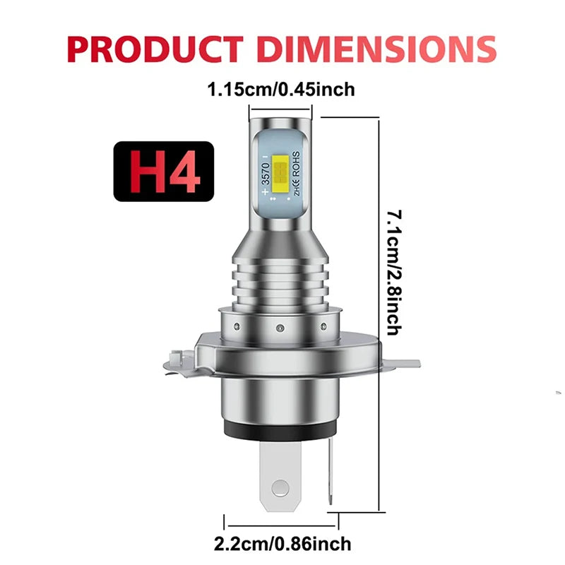 BULLVISION H4 LED 4300K 6000K 8000K 1:1 Mini Motorcycle Lamp 3570 CSP CHIPS Motor Light Bu