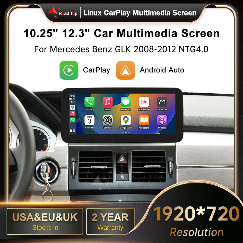 RoadTop Linux Screen Wireless CarPlay Android Auto Multimedia Display for Mercedes-Benz GL