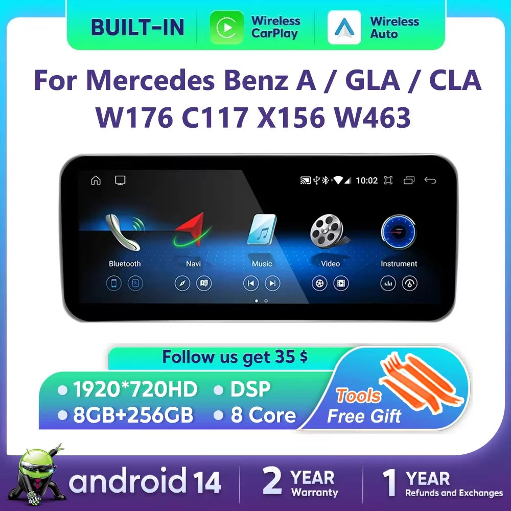 Android 14 Car Multimedia Player For Mercedes Benz W176 C117 X156 W463 2012-2018 GPS Touch
