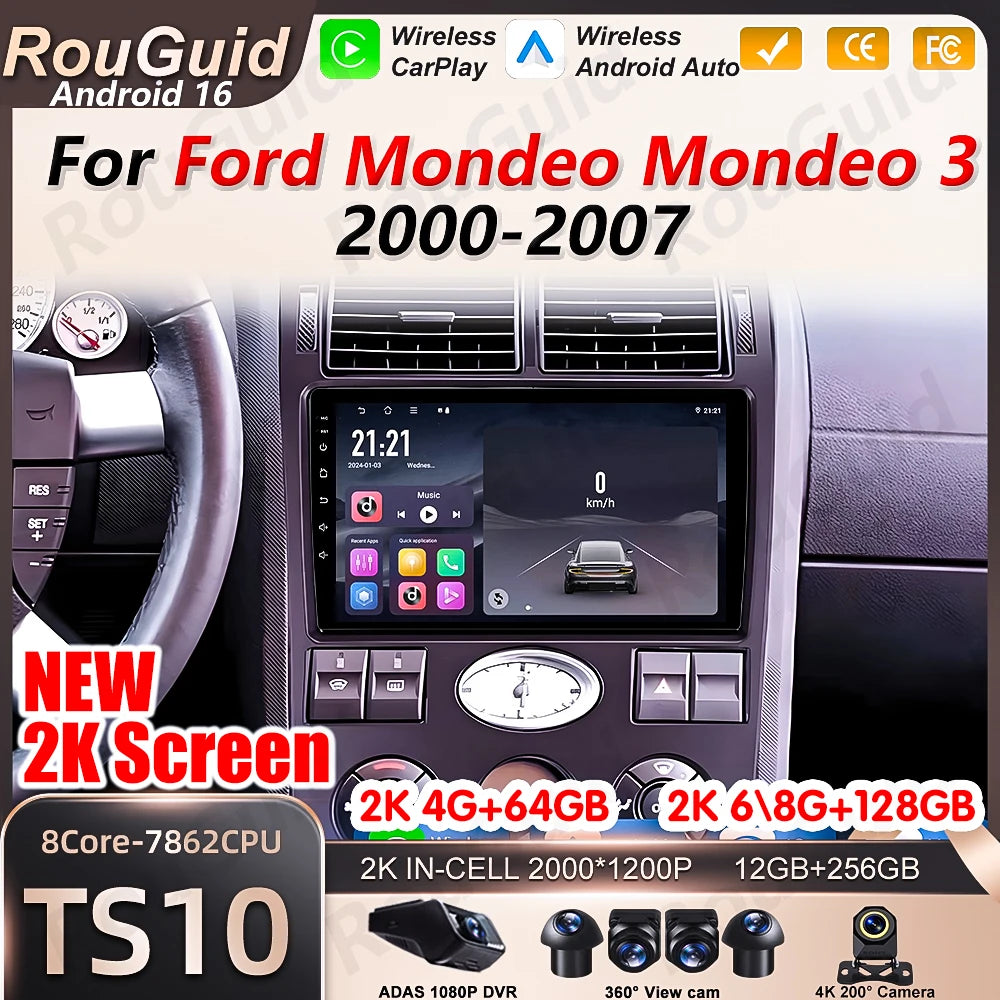 Android Auto Carplay Car Radio For Ford Mondeo MK 3 2000 2001 2002 2003 2004 2005 2006 200 | AUTOKITSHOP