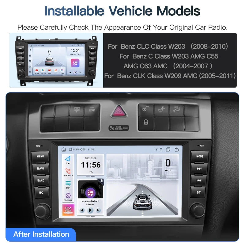 SZLELV 8inch For Mercedes Benz CLK Class W209 AMG Android 15 Car Radio Multimedia Player A