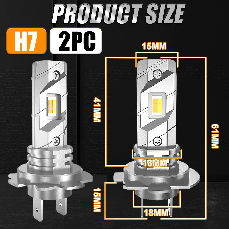 H7 LED Headlight CANBUS CSP Chips 1:1 MINI Size Plug&Play Auto Lamp 3Colors IN 1 3000K 430
