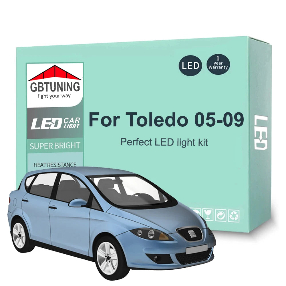 12-Piece LED Interior Light Kit for Seat Toledo III MK3 5P 5P2 2005-2009 - Canbus Dome Map Door Trunk Bulbs | AUTOKIT...
