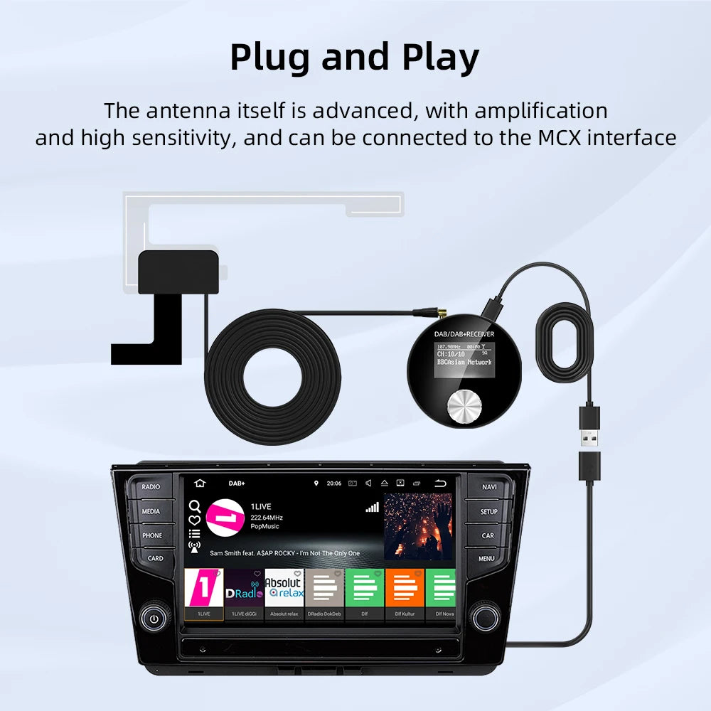 Car DAB/DAB+ Radio Adapter Portable DAB Digital Radio FM Transmitter Music Receiver Unlimi