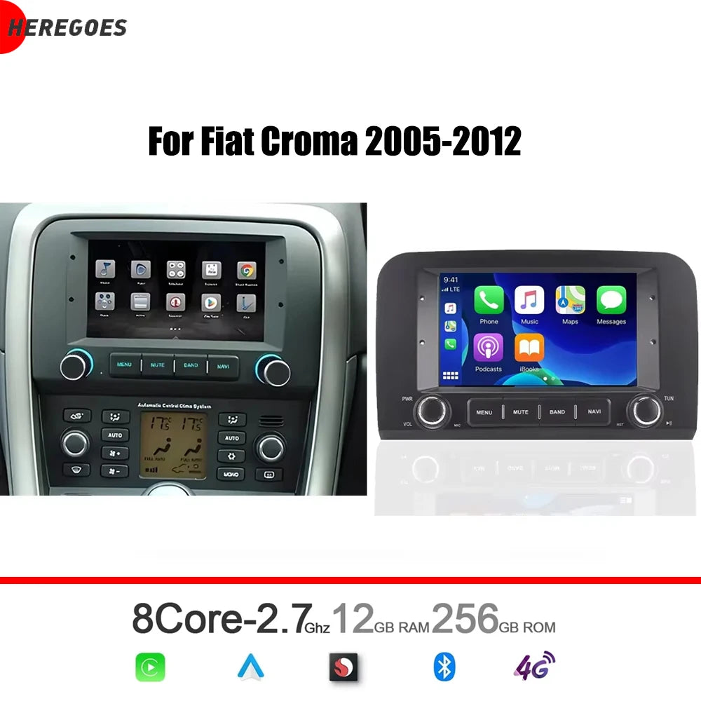 7" Android 15 8 Core 12GB RAM 256GB ROM Car Radio GPS 4G Autoradio Multimedia Player Navigation for Fiat Croma 2005-2010