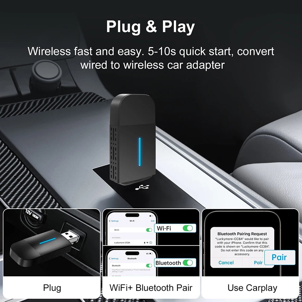 2In1 DongleAndroid Auto Wireless Carplay USB Bluetooth Wifi Plug and Play Type-c For Audi
