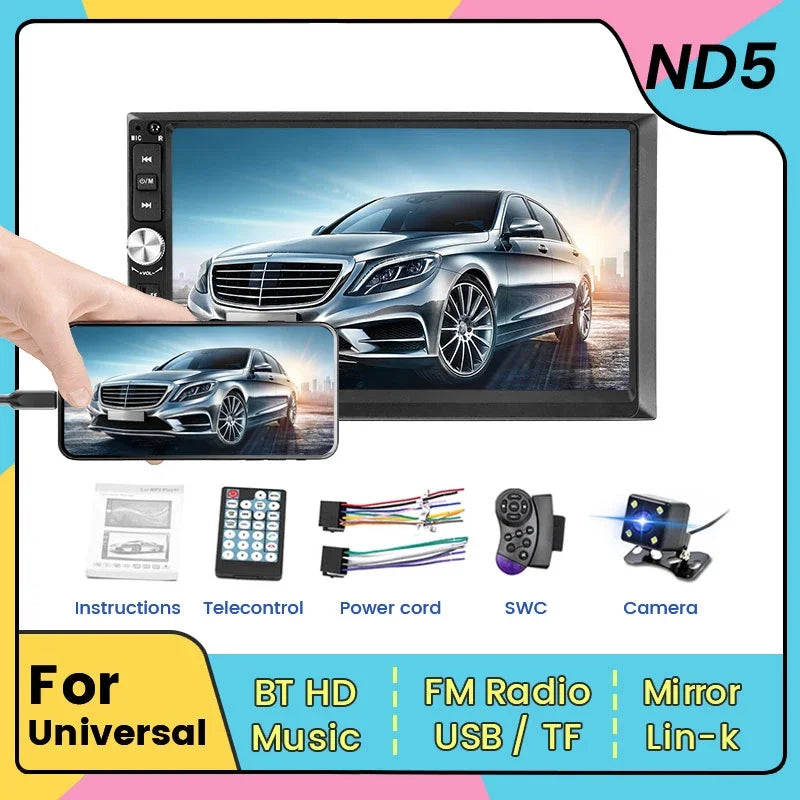 ND5 Car Radio Stereo 2 Din Touch Screen Universal 7inch Multimedia Player Support Mirrorli | AUTOKITSHOP