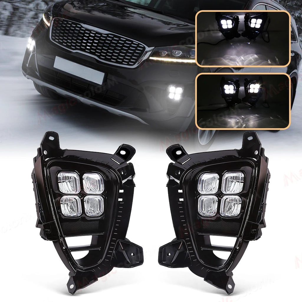 LED DRL For KIA Sorento Prime 2018 2019 2020 Car Fog Lamps Daytime Running Lights Front Bu | AUTOKITSHOP