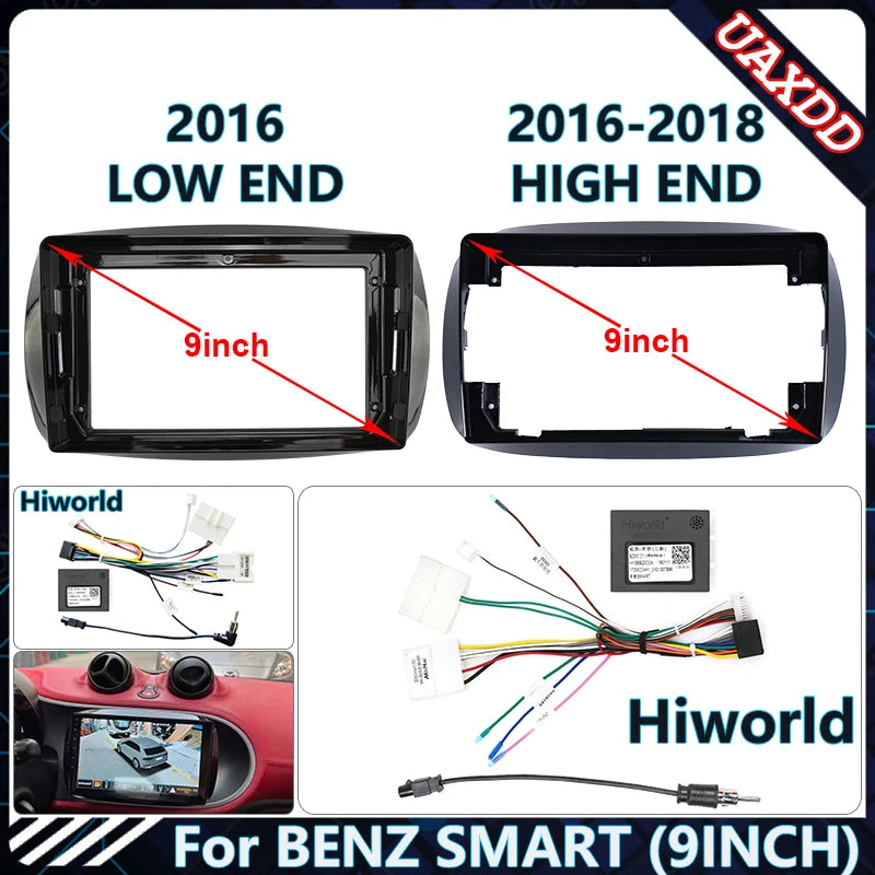 Car Radio Fascia Frame For2016-2018 BENZ SMART UV 9INCH Stereo Panel Wire Harness Power Ca