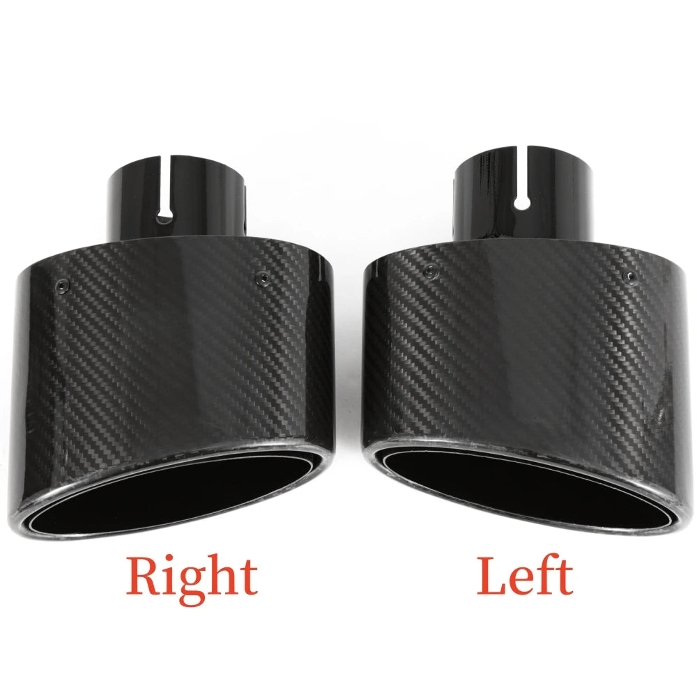 1PCS Remus Oval Glossy Carbon Fiber Curly Exhaust Tip Nozzle Universal Car Black Stainless Steel - Automotive LED Light