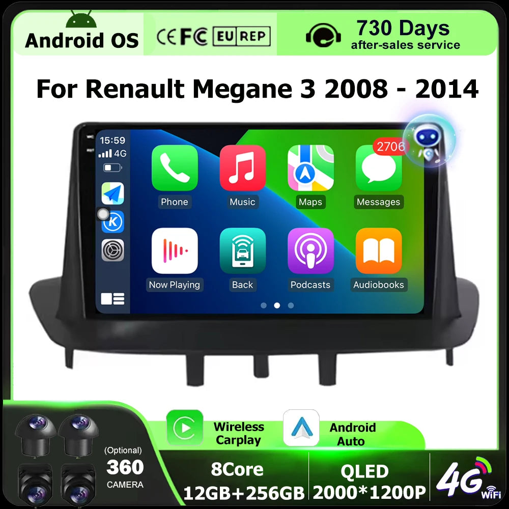 Car Radio Multimedia Player GPS Navigation Stereo Touch Screen For Renault Megane 3 2008-2