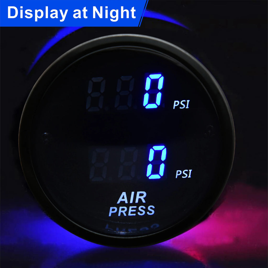 AD Dual Display Air Pressure Gauge 52mm PSI Bar Press Gauge for Air Suspension Red LED Blue 2pcs - Automotive LED Light