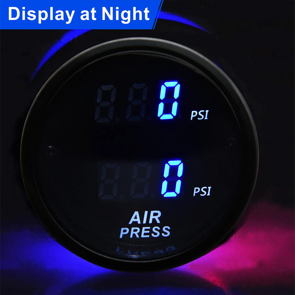 AD Dual Display Air Pressure Gauge 52mm PSI Bar Press Gauge for Air Suspension Red LED Blue 2pcs - Automotive LED Light