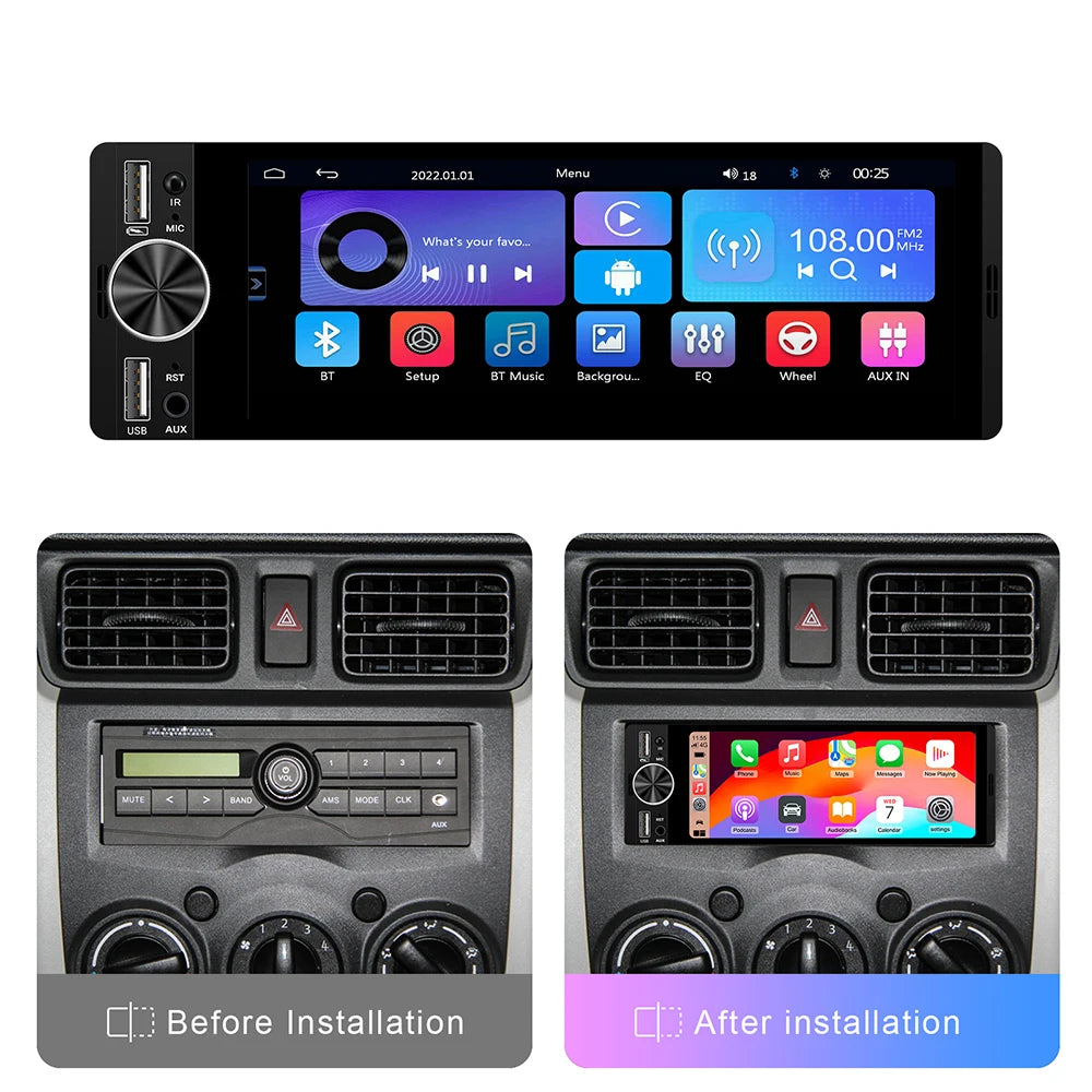 1DIN Universal MP5 6.36-Inch Car Radio Support Wireless Carplay Android AUTO AUX USB SWC B | AUTOKITSHOP