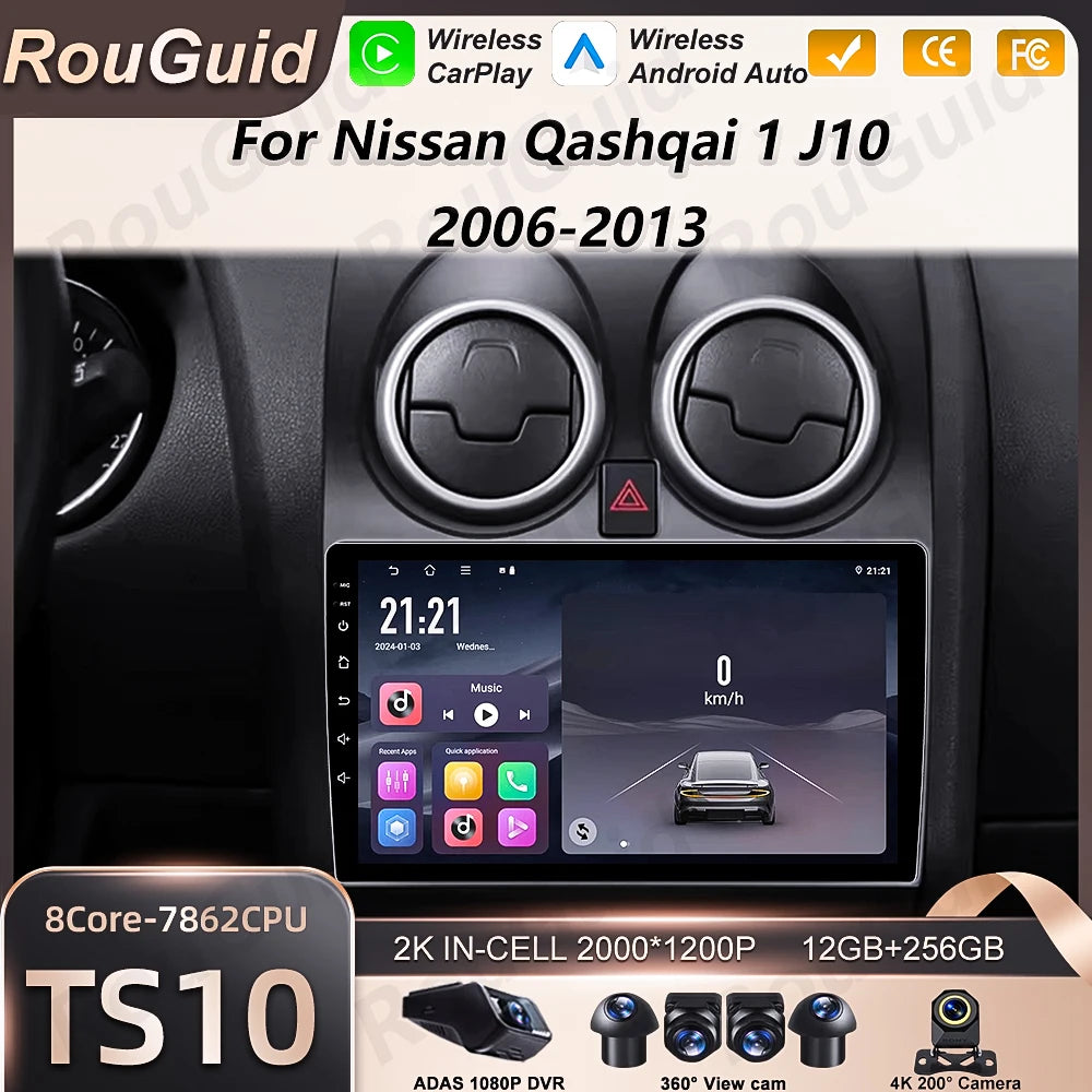 Android 16 Auto Car Radio For Nissan Qashqai 1 J10 2006-2013 Carplay Navigation Video Mult | AUTOKITSHOP