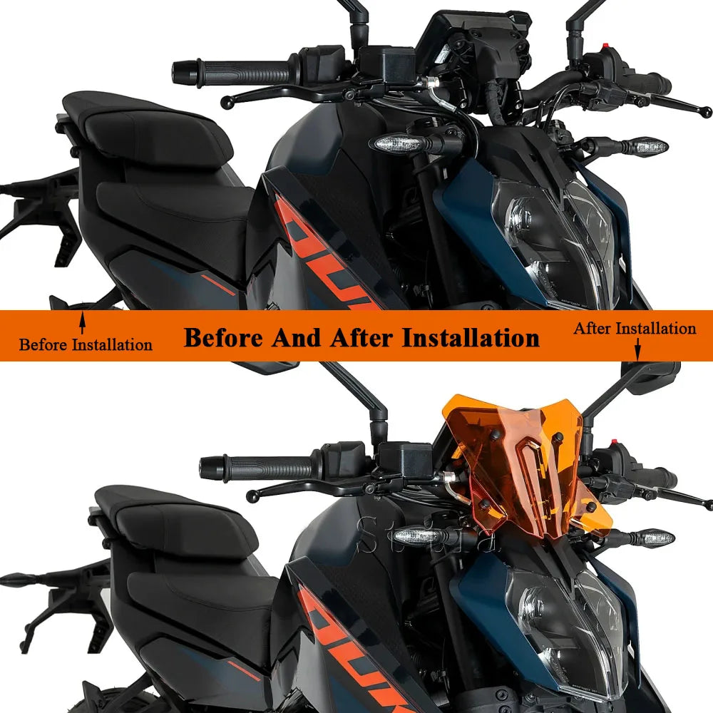 For KTM Duke125 Duke390 2024 2025 Motorcycle Touring Windshield Windscreen Airflow Screen Visor  - Automotive LED Light