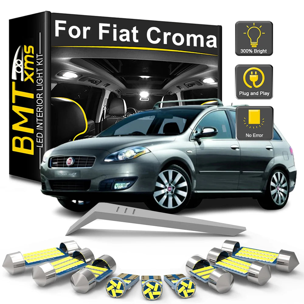 11-Piece LED Interior Light Kit for FIAT Croma 2005-2008 - Canbus Dome Map Door Trunk Bulbs | AUTOKITSHOP