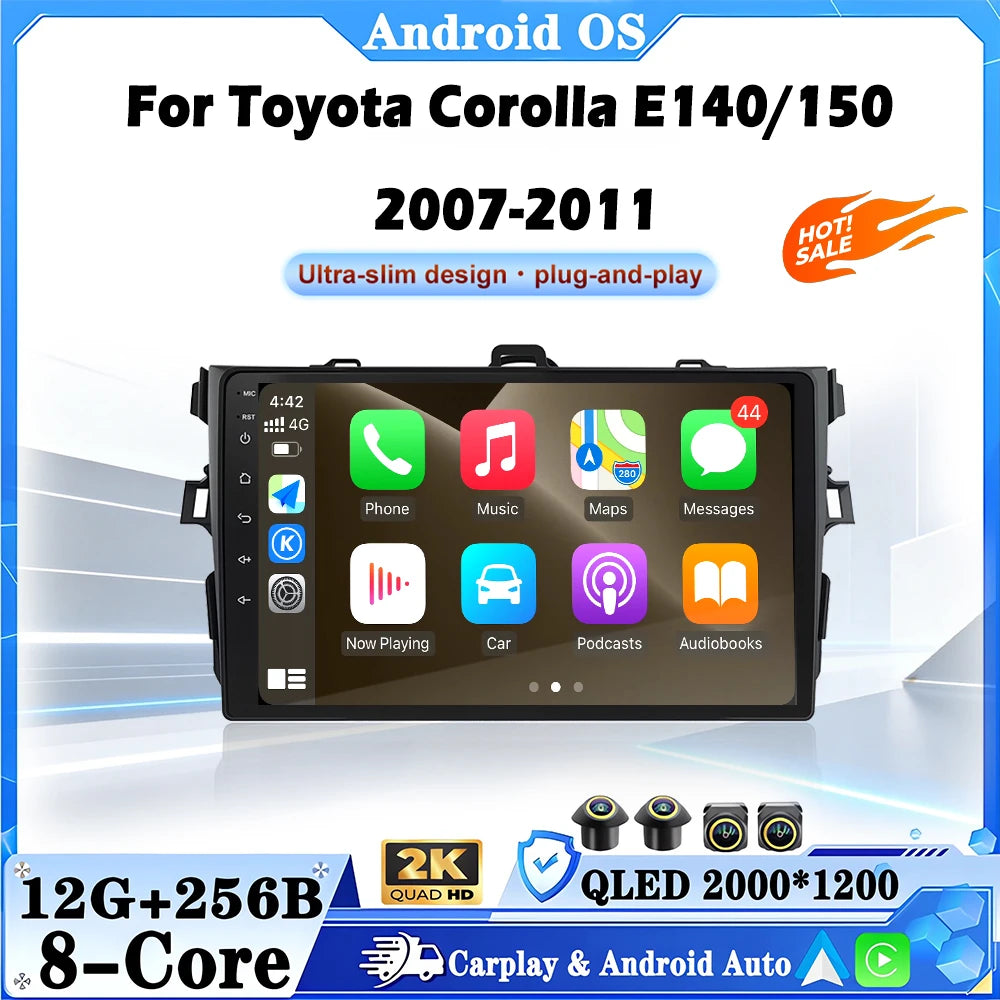 For Toyota Corolla E140/150 2007-2011 Android 16 Car Radio Stereo Multimedia Player GPSNav