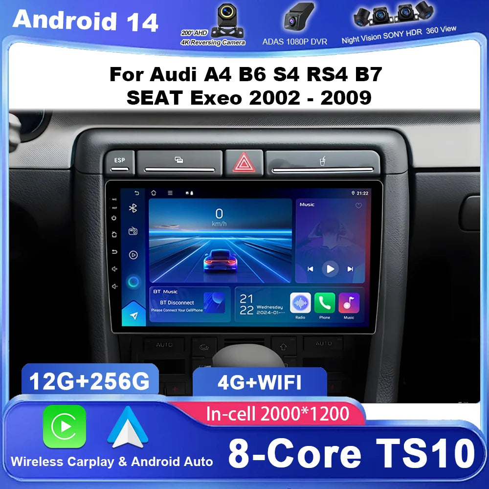 Android Car DVD For Audi A4 B6 S4 RS4 B7 SEAT Exeo 2002 - 2009 AutoRadio Multimidia Player