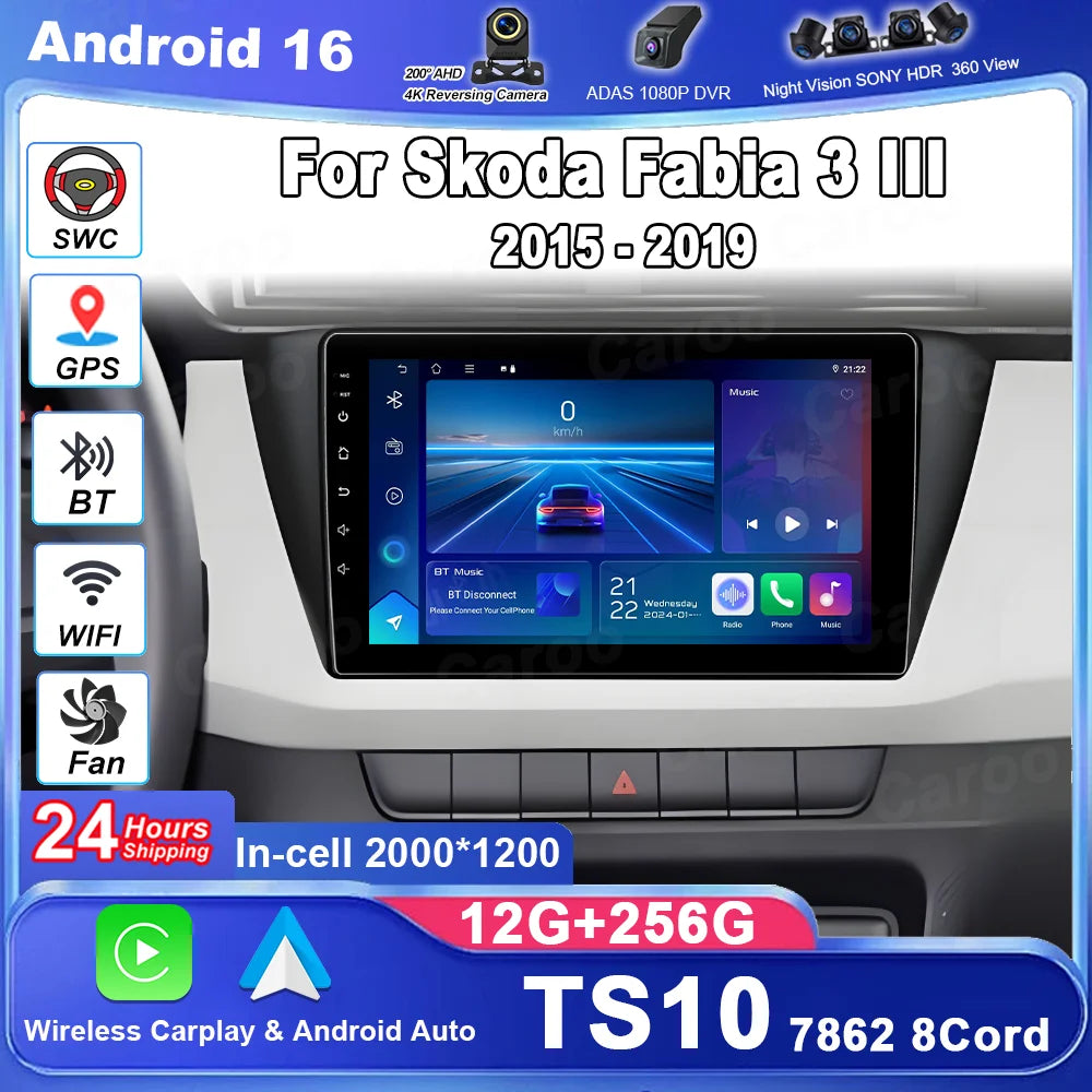 Car Radio For Skoda Fabia 3 III 2015 2016 2017 2018 2019 Auto Multimidia Video Player QLED