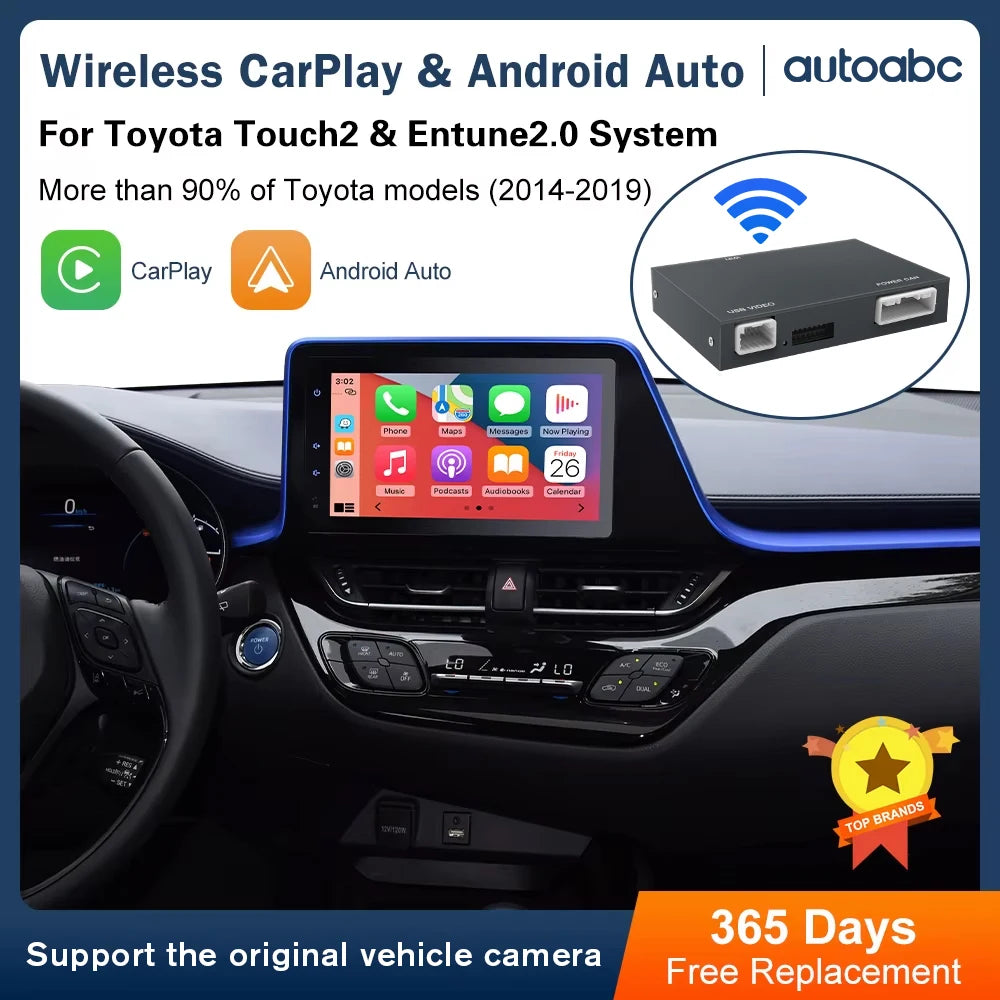 2025 New Wireless Carplay Android Auto For Toyota RAV4 Corolla Tacoma Camry CHR Tundra Hig