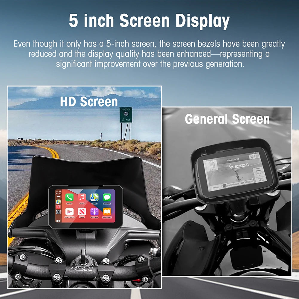Portable 5 inch IP67 Waterproof Motorcycle GPS Navigation Wireless Carplay Android Auto DV | AUTOKITSHOP